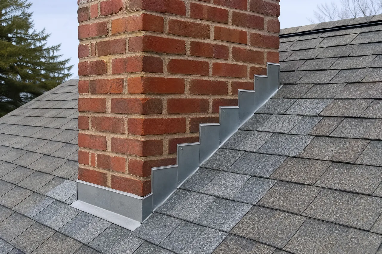 Rebuilt chimney counterflashing and new shingle courses after repair in Aurora IL