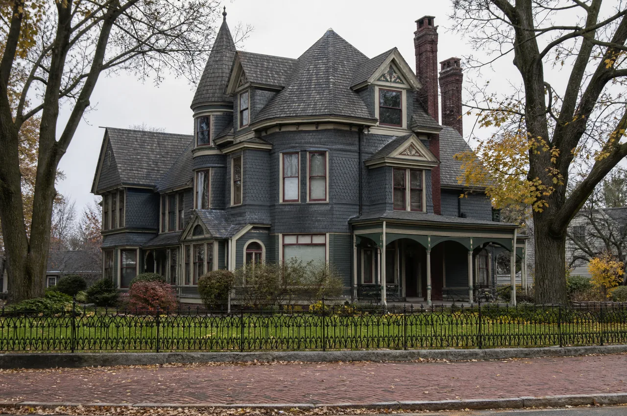 Steep multi-gabled Victorian roof in the Geneva IL historic district