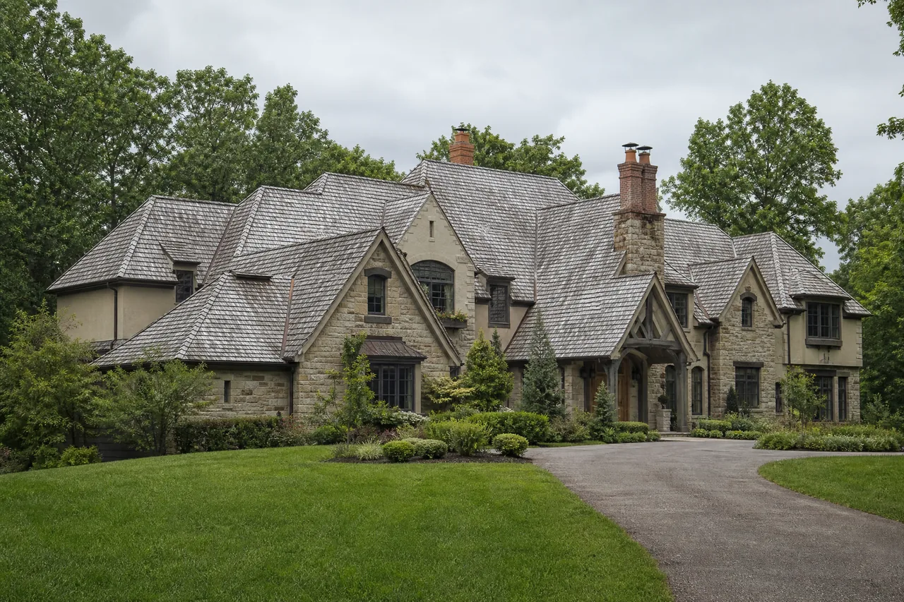 Cedar shake roof with intersecting gables on a St. Charles IL custom home