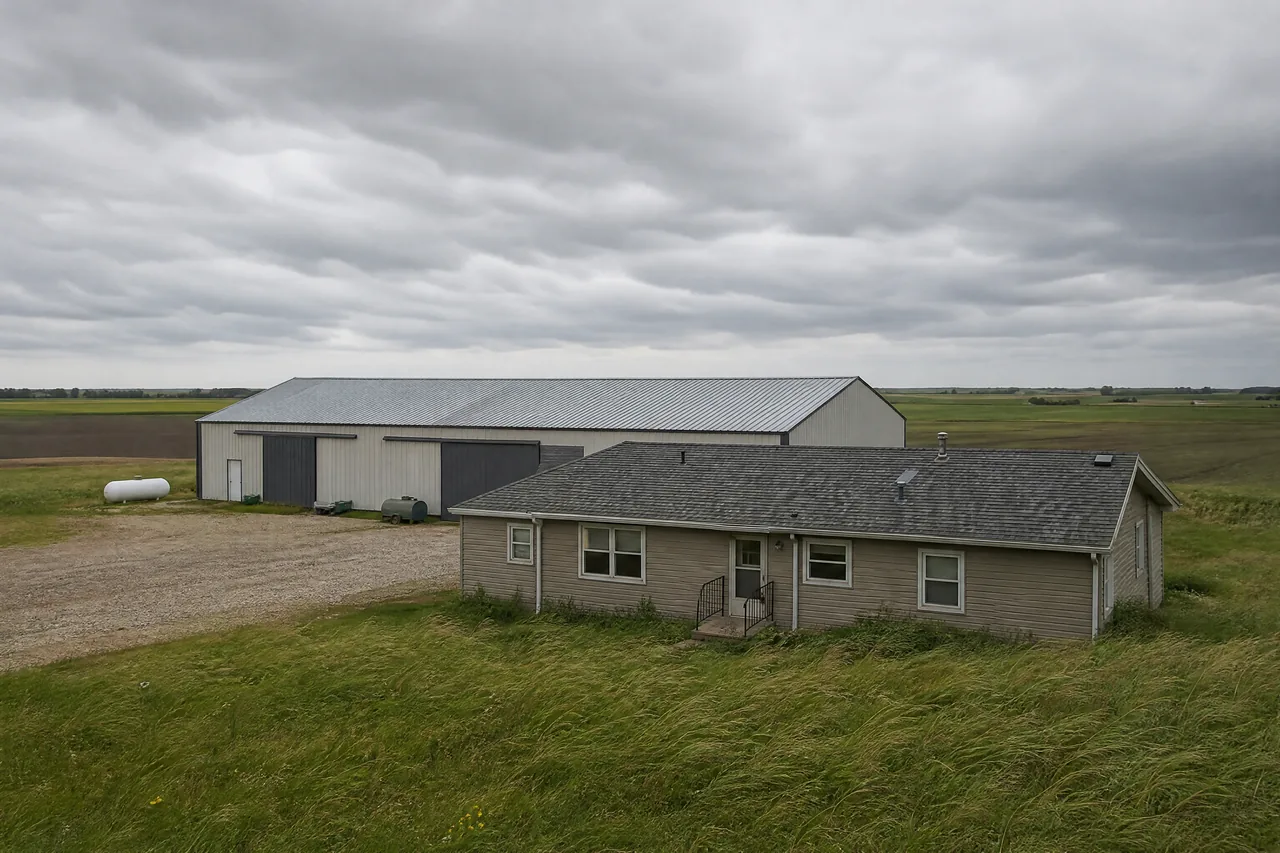 House and steel pole barn on an open exposed lot near Sugar Grove IL